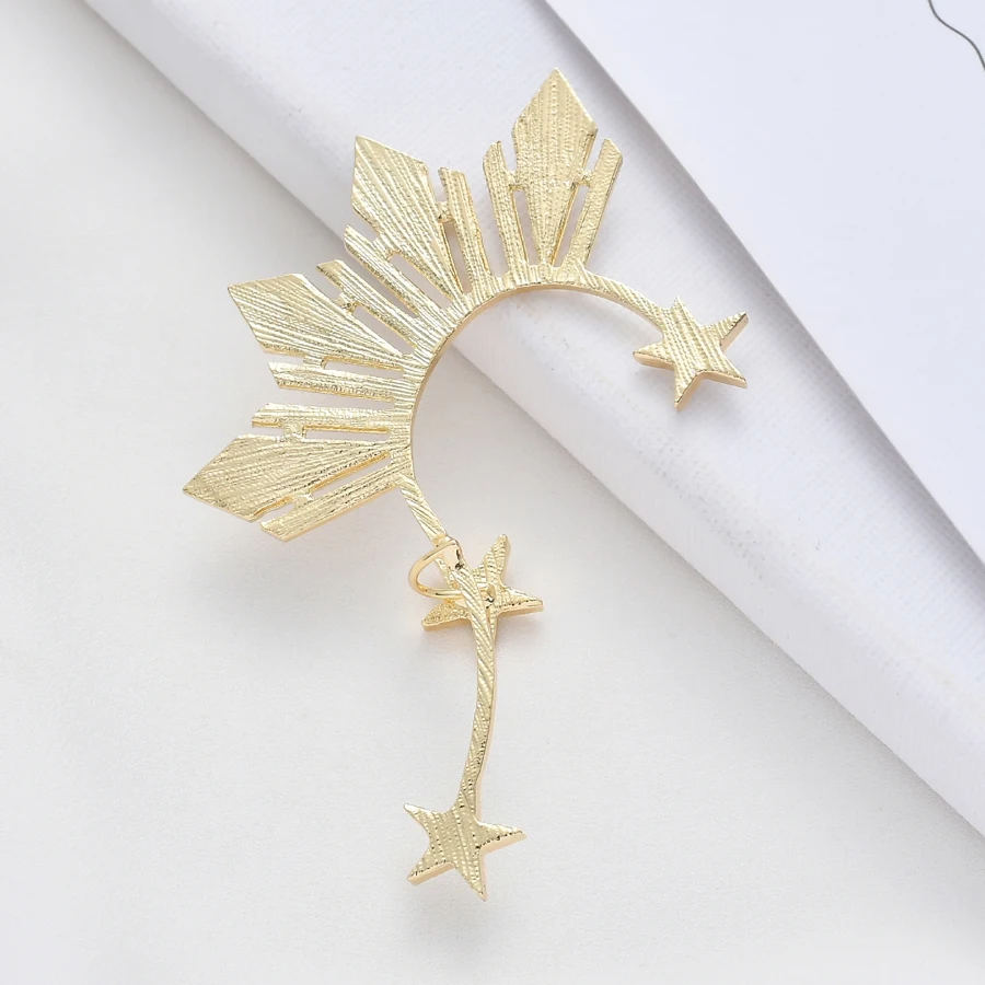 Lovely Golden Star Ear Clip on Earrings for Women Accessories Crystal Rhinestone Stars Big Ear Cuff Earring Fashion Jewelry Gift ear clip earrings clip earrings ear clip ear accessories