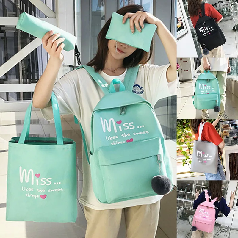 

4Pcs Women Schoolbags Nylon Backpack For Teenagers Girls Student Book Bag Boys School Bag