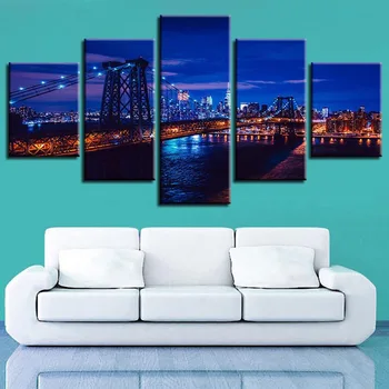 

Modular Mural 5 Piece Set Nordic City Architecture Painting Poster Modern Wall Art Picture for Living Room Decoration Frameless