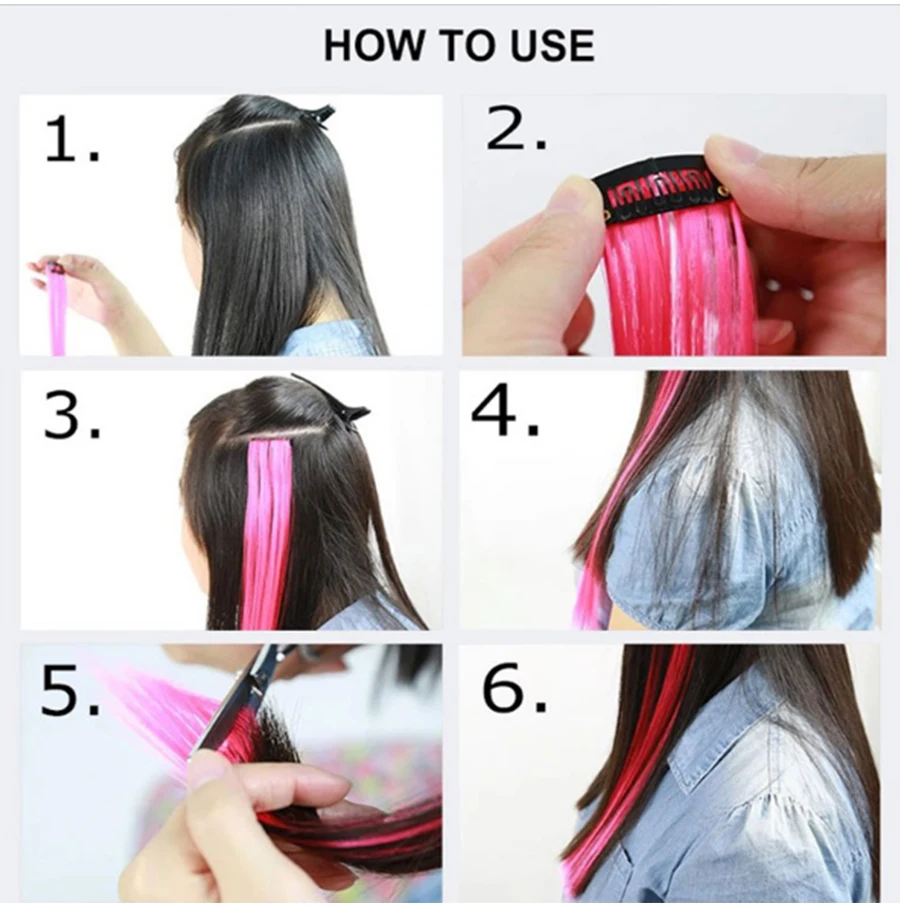 Aigemei клип в наращивание волос Розовый и красный цвет синий фиолетовый шиньоны для Для женщин Синтетические волосы штук 20 "один длинный