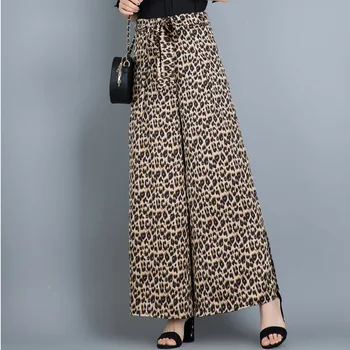 

Leopard pants women wide leg pants female spring and summer 2019 new thin split high waist loose hanging sexy trousers Bohemia