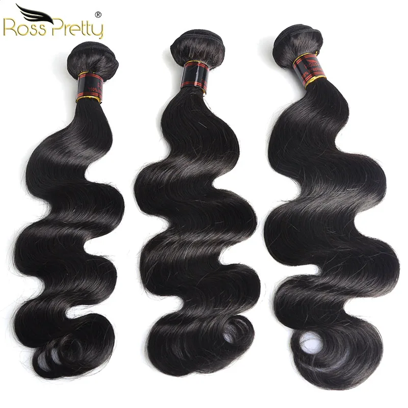 

Ross Pretty Remy Brazilian Body Wave Hair Bundles Natural Color Black Hair 8inch to 30Inch 100% Human Hair Weave 1/3/4pcs