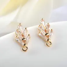 33734) 4 шт 14,5*7,5 мм 24k золото цвет латунь, цирконий листья дерева серьги гвоздики высокого качества ювелирных изделий Аксессуары