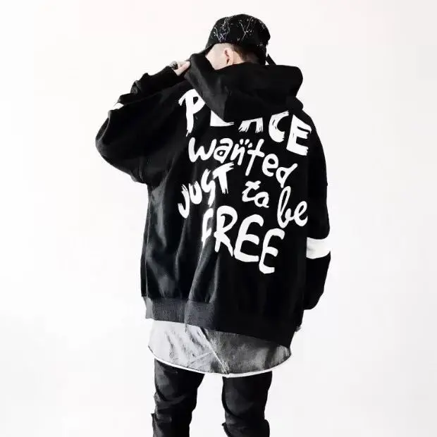 

Men Hip Hop Letter Printing Hoodies 2018 Autumn Street Style Loose Cotton Sweatshirts Fashion Black White Jacket