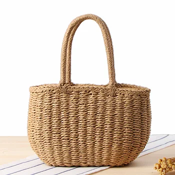 

LJL Fashion Summer Beach Bag Handmade Bag Rattan Basket Bag Women Holiday Bohemian Bag Small Tote