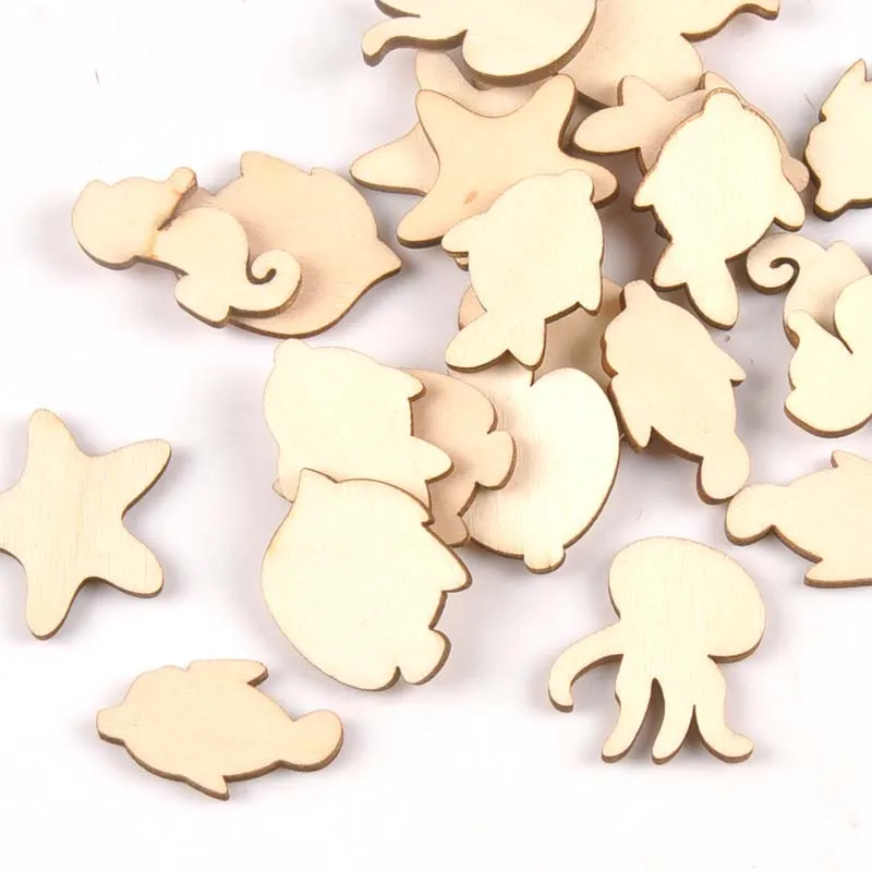 

20pcs New Lovely Sea Animals Pattern Natural Wood Slices For Handmade Home Decor Crafts Scrapbooking DIY Wooden Ornaments m2156