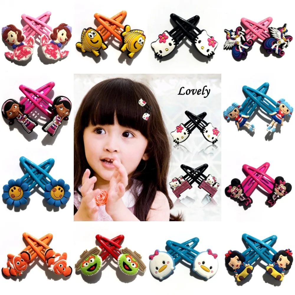 

Mix Style 50pairs/lot Hot Cartoon PVC Soft Baby Girl Hair Accessories Hair Clips Hairpins Flatback Headwear Party Best Gift