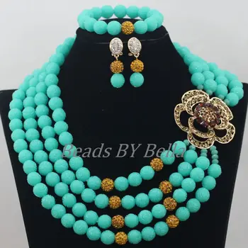 

Aqua Green Beads Coral Women Costume Jewellery Set Nigerian Wedding Necklace African Fashion Jewelry Set Free Shipping ABF704