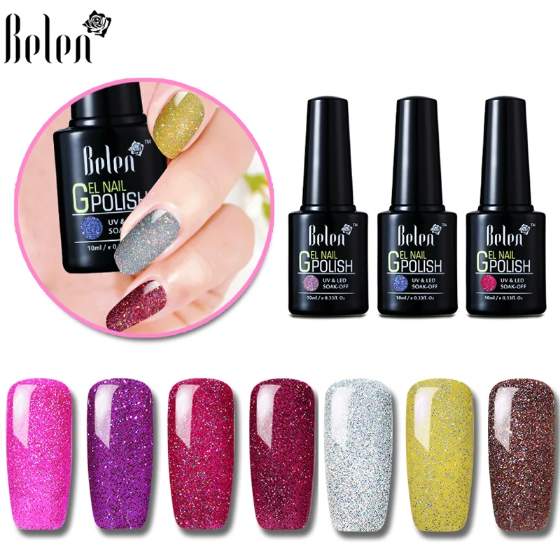 

Belen 10ml Neon Bling UV Gel Polish Soak Off Nail Lucky Varnish Shining Glitter Long Lasting Semi Permanent Lacquer Base Top