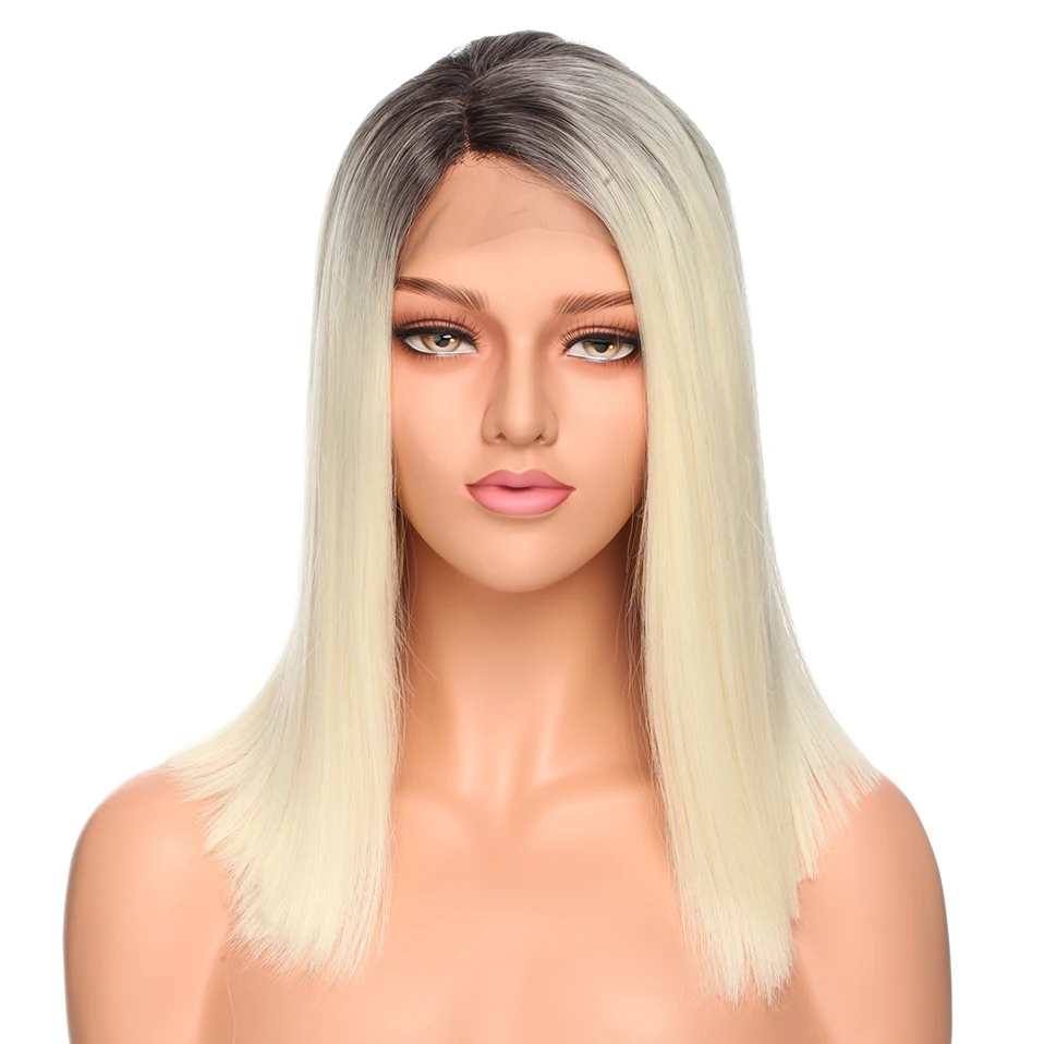 

S-noilite BOB Ombre Synthetic Lace Front Wigs Straight Middle Parting Blunt Wigs Heat Resistant Hair Replacement Wig For Women