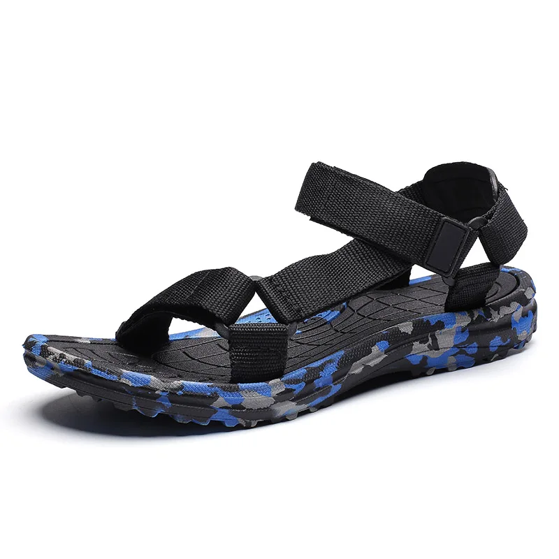 BVNOBET/летние мужские сандалии; выразительная обувь на плоской подошве для взрослых; Мужская камуфляжная Повседневная пляжная обувь; мужские сандалии-гладиаторы; Sandalias Hombre - Цвет: Black and blue