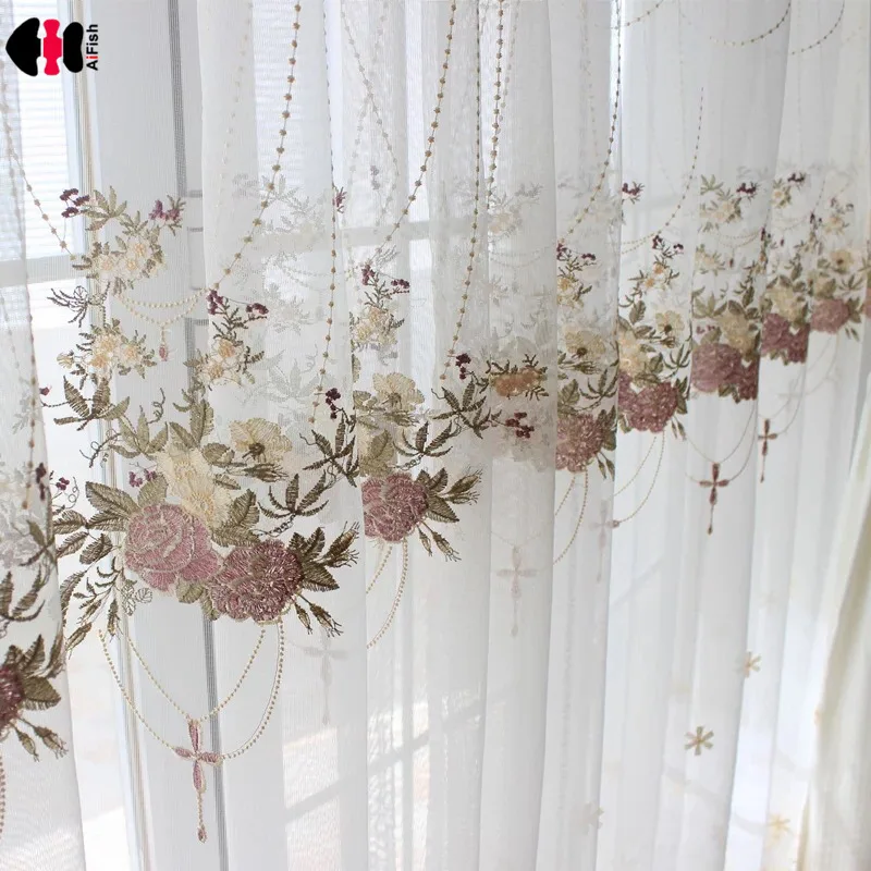 

Luxury European Blue Lace Curtain for Bedroom Romantic Countryside Sheer French Window Screen Voile Drapes M063C