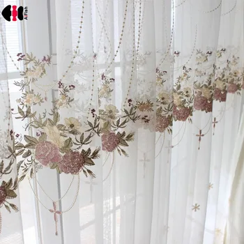 

Luxury European Blue Lace Curtain for Bedroom Romantic Countryside Sheer French Window Screen Voile Drapes M063C