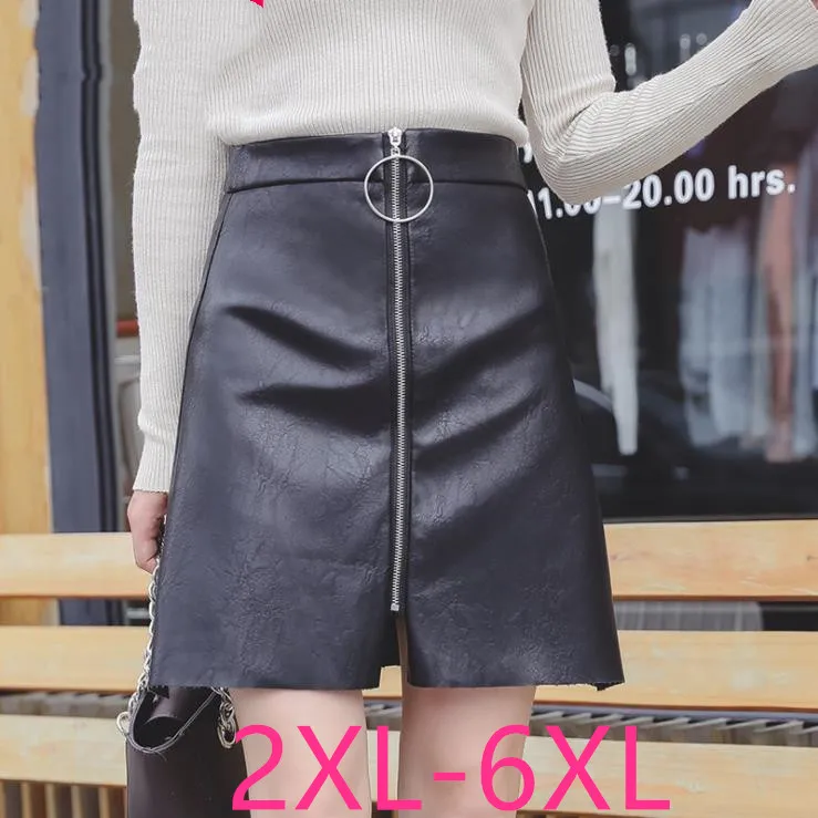 

2019 autumn winter new plus size casual slim high waist sexy PU OL work mini skirt black woman large size skirts 3XL 4XL 5XL 6XL