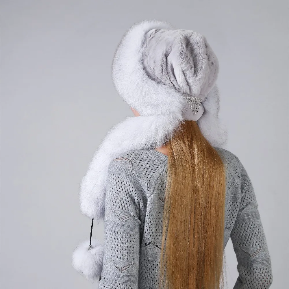 Sombrero de invierno de mujer con piel de zorro Natural Real longitud Extra se puede utilizar como bufanda con colgante cadena en las tapas traseras - 3