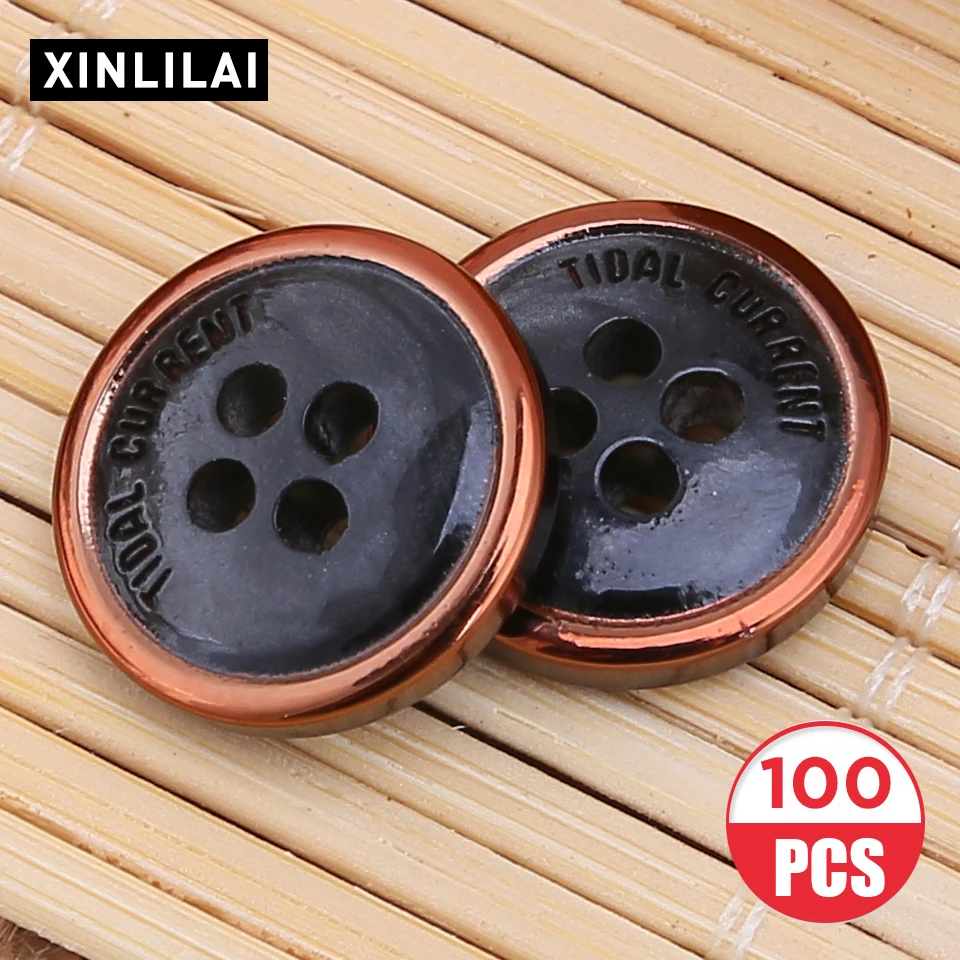 

15.0MM 100pcs Round Resin Retro Color Wooden Buttons Four Holes Letter Buttons High Grade Suit Shirt Buttons Clothing Excipient