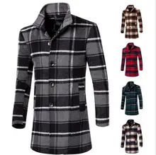 2017 fashion young mens tartan clothing long boy slim coat jacket autumn winter overcoat for male