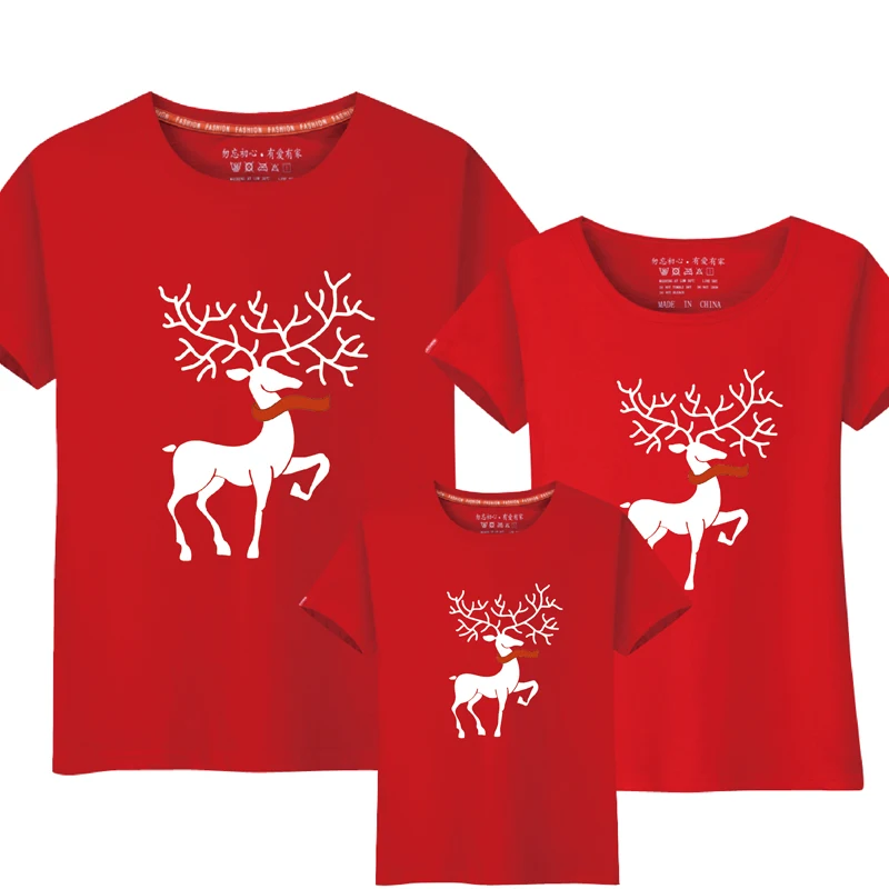 

Christmas Mom Daughter Clothes Father Son Matching Clothing Family Look Cartoon Milu Deer Family Clothing Dad Mom Boy T-Shirt