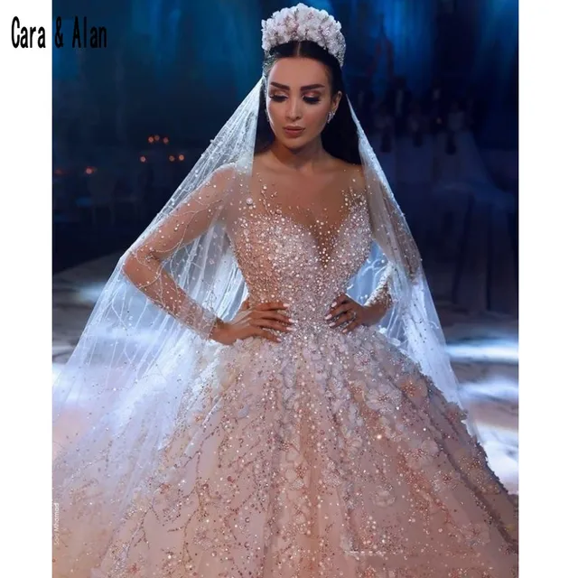2019 Luxury Ball Gown Wedding Dresses Lace Appliques Arabic Dubai