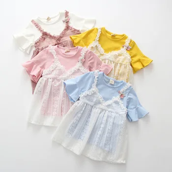 

2019 Kids Summer fashion cotton dress princess Girls Short Sleeve lace dress Children dresses choose sizes 4pcs/lot