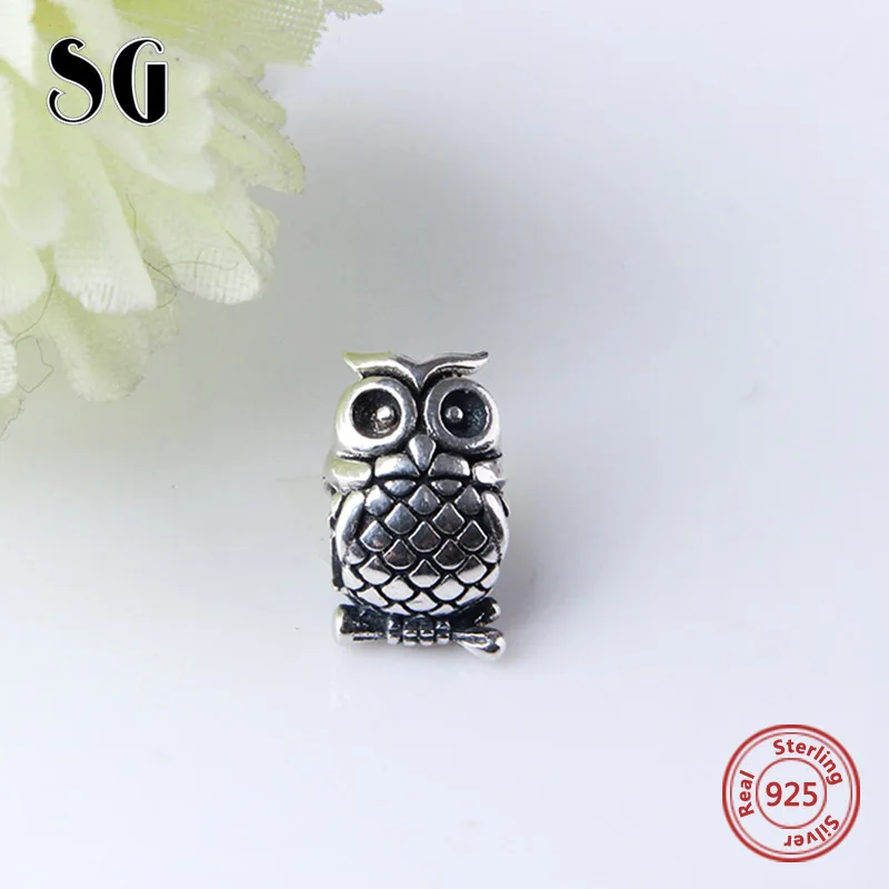 Hot sale Fit Authentic sterling Silver 925 Bracelet Original European beads Bracelet Antique Owl animal charms diy Jewelry Gift