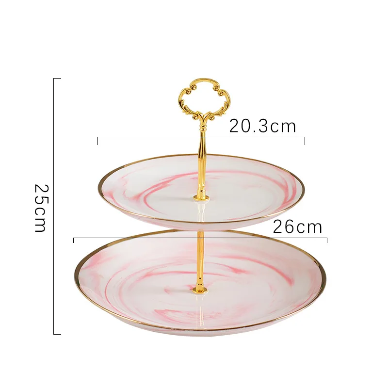1 шт. Европейский стеллаж для торта мраморная позолоченная керамическая двухслойная трехслойная Фруктовая тарелка Свадебный день рождения поднос для закусок - Цвет: Pink 2 layer