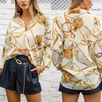 

Blouse Women 2019 fashion Long Sleeve Buttons V-neck Office Shirt Chiffon Blouse Shirt Casual Tops Plus Size Streetwear C006