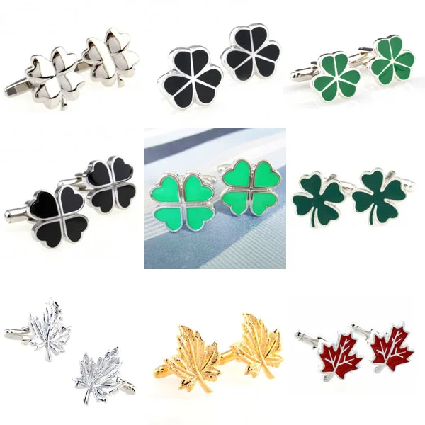 

Trendy Black Green Silver Clover Gold Red Maple Leaf Cufflink Cuff Link 1 Pair Free Shipping Big Promotion