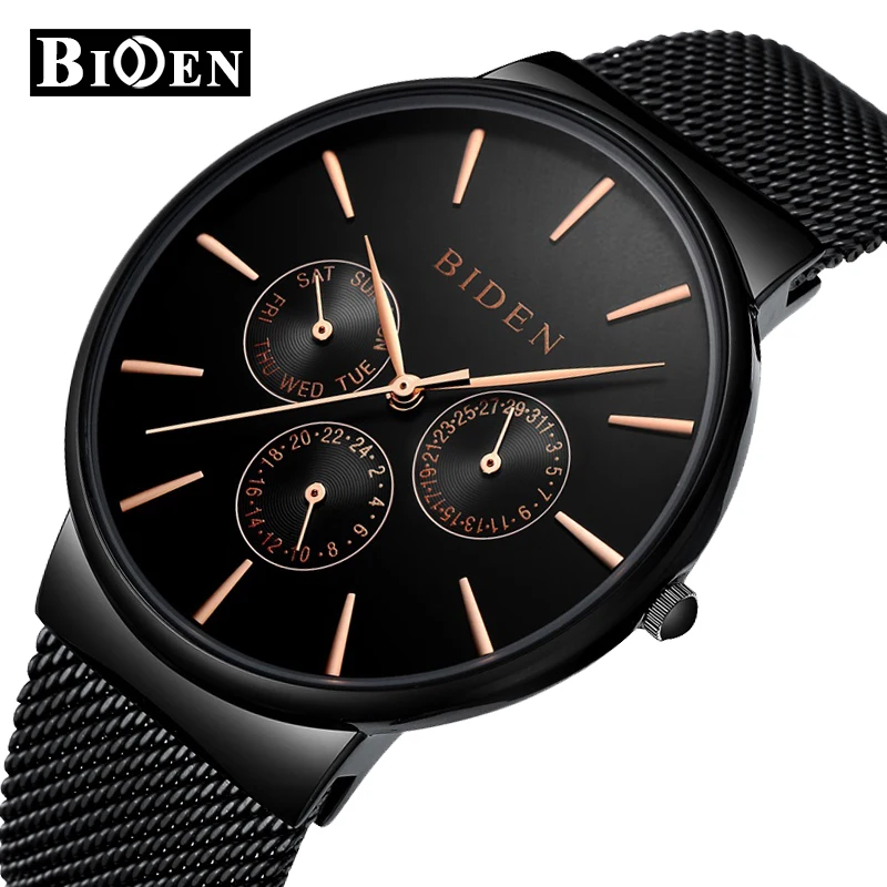 

BIDEN Males Business Men Watches Royal Blue Stainless Steel Band Luxury Quartz Sport Analog Mens Wrist Watch Relogio Masculino