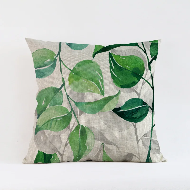 Tropical-plants-green-leaves-linen-Cushion-Cover-Nordic-rural-fresh-household-style-decoration-sofa-Pillow-Case