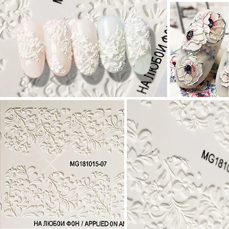 

1PC Embossed Flower Nail Stickers 3D Spring Series Acrylic Engraved Flower Beauty Nail Water Decals Slide Decals