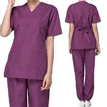 

[SET] Women's Fashion medical uniform Short Sleeve Scrub Set (Tops and Pants)