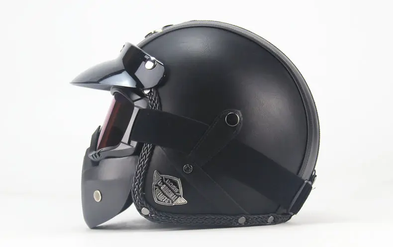 Винтажные 3/4 кожаные шлемы с открытым лицом Чоппер велосипедный шлем мото rcycle шлем мото Крос с козырьком