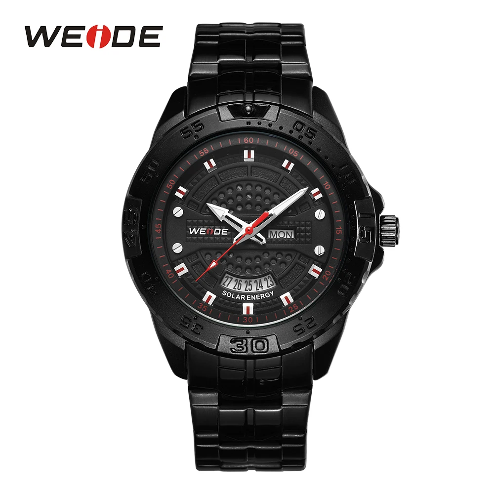 

WEIDE Men Sport Watch Solar Energy Date Calendar Analog Digital Black Stainless Steel Stap Black Wrist watch Herrenuhren