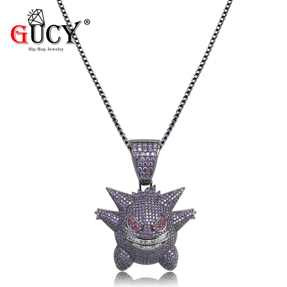 

GUCY Mask Gengar Emoticons Pendant Necklace With Tennis Chain Cubic Zircon Pendant Necklace Hip Hop Men's Jewelry For Christmas