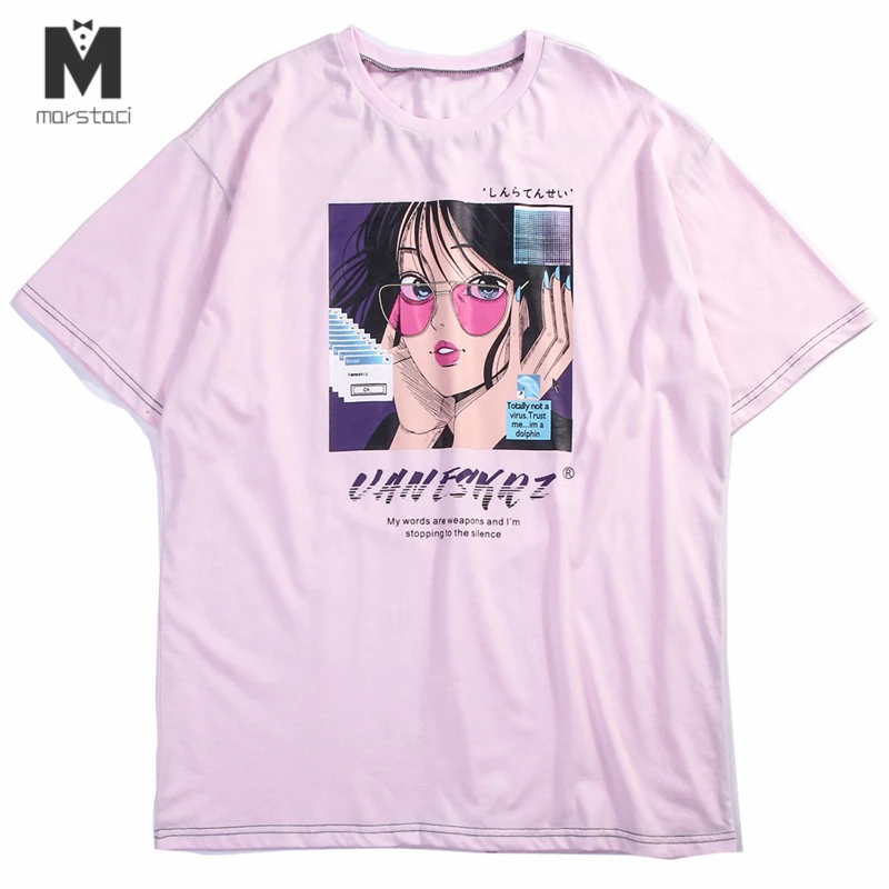 

Japanese Girl Print Tshirts Streetwear Summer Men 2019 Hip Hop Harajuku Funny Casual Cotton Tops Tees Hipster T Shirts