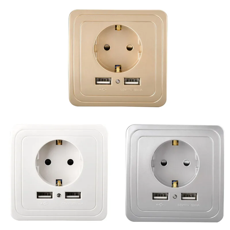 

Dual USB Port 5V 16A Electric Wall Charger Adapter EU Plug Socket Switch Charging Outlet Panel QJY99