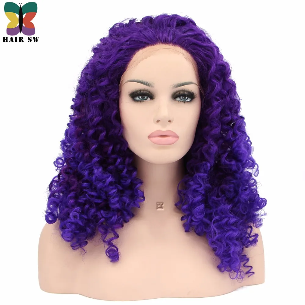 HAIR SW Long Deep Wave Synthetic Lace Front Wig Purple Highlight Blue