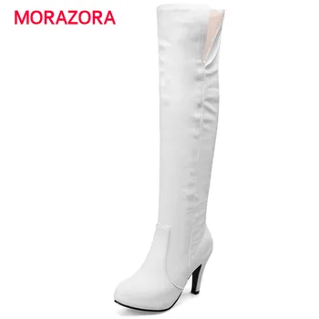 

MORAZORA 2018 new autumn winter stiletto heel women boots fashion knee high boots round toe super high heel boots size 34-43