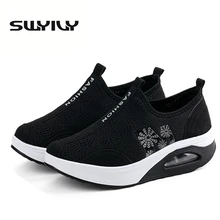 Сетчатая дышащая обувь с подушками; женская однотонная обувь; светильник; слипоны; обувь для похудения; летняя повседневная обувь на танкетке