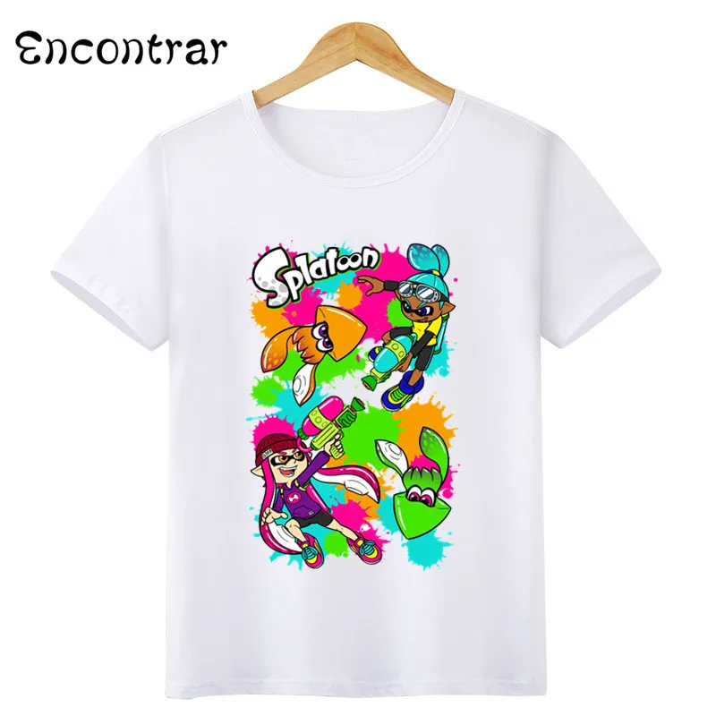 Kids Splatoon Inkling Design T Shirt Boys/Girls Casual Short Sleeve Tops Children's Funny White Anime T-Shirt,ooo3071