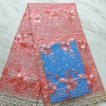 

African Lace Fabric 2019 High Quality Lace Beaded Fabric French Nigerian Lace Fabric 3d Embroidery Wedding Lace Fresh peach