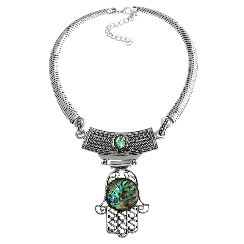 Grace Leopard-print shellfish Necklace Fatima palm alloy necklace
