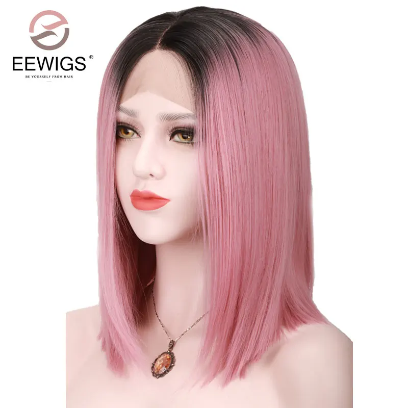 Buy Black Ombre Wig Pink Straight Synthetic Lace Front