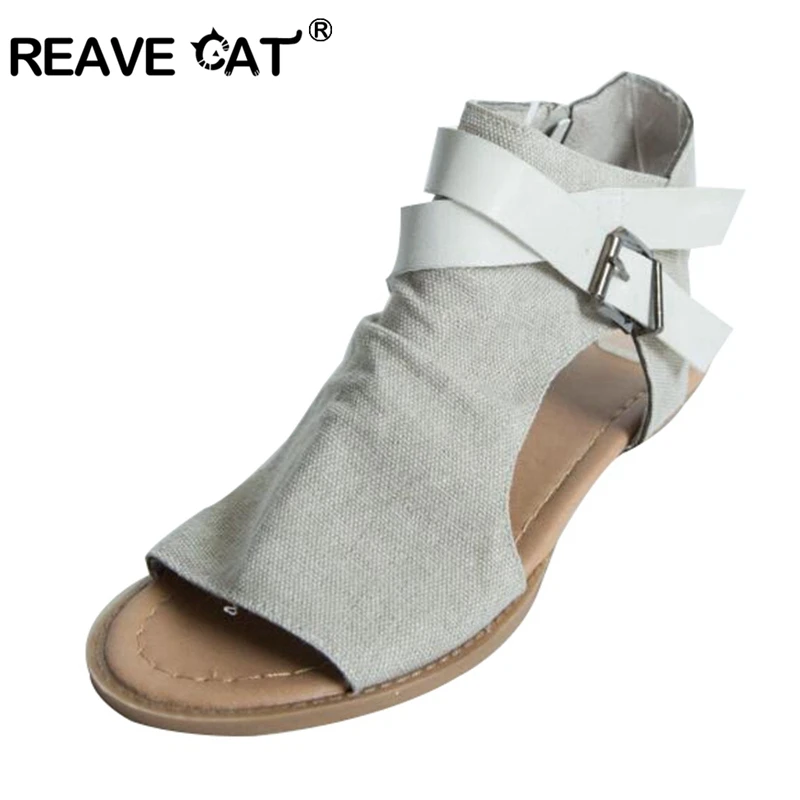 Женские парусиновые сандалии REAVE CAT гладиаторы на плоской подошве дышащие