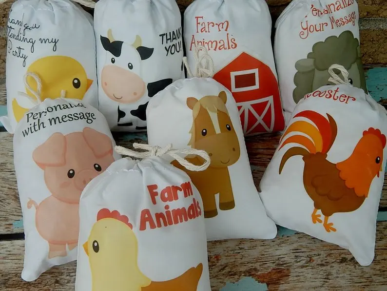 

personalize any cartoon character Farm animals Favor Bags Birthday Party School event Gift Bags baby Shower baptism gift pouches