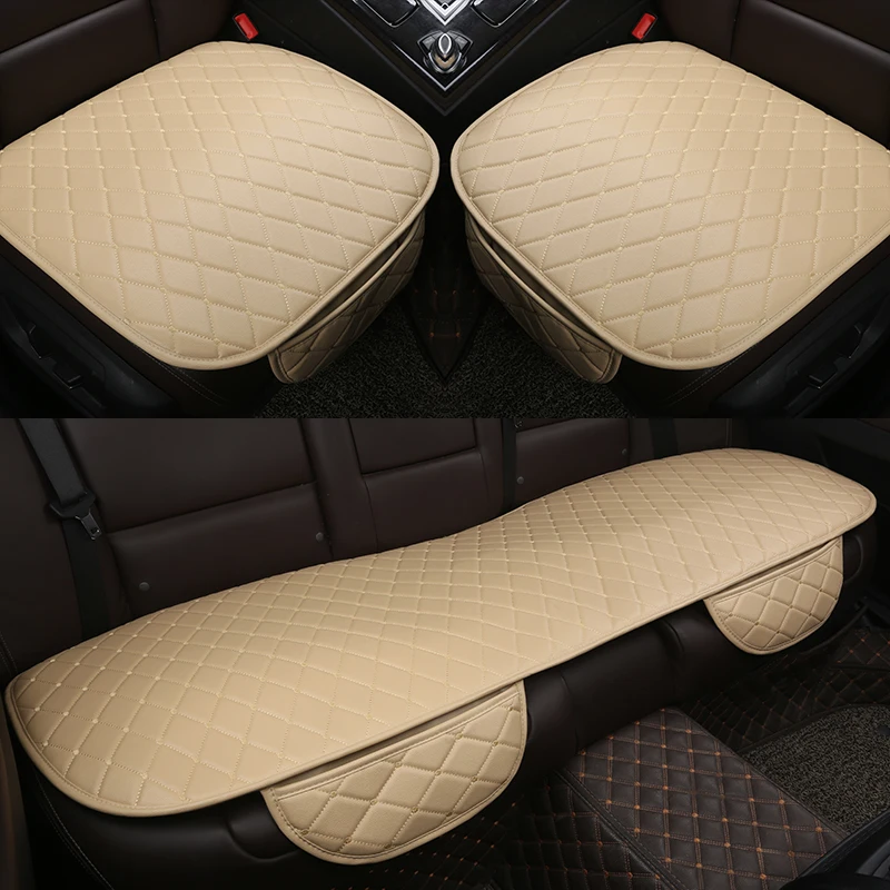 3PCS Car Seat Covers Leather Protector Cushion Black Front /& Rear Universal