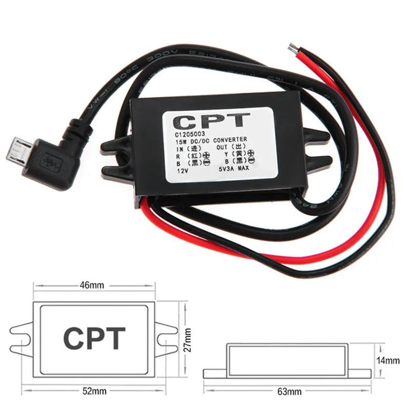 Dc-dc преобразователь регулятор 12 В до 5 В Автомобильный светодиодный дисплей мощность CPT автомобиля мощность понижающий Регулятор модуль с Micro USB