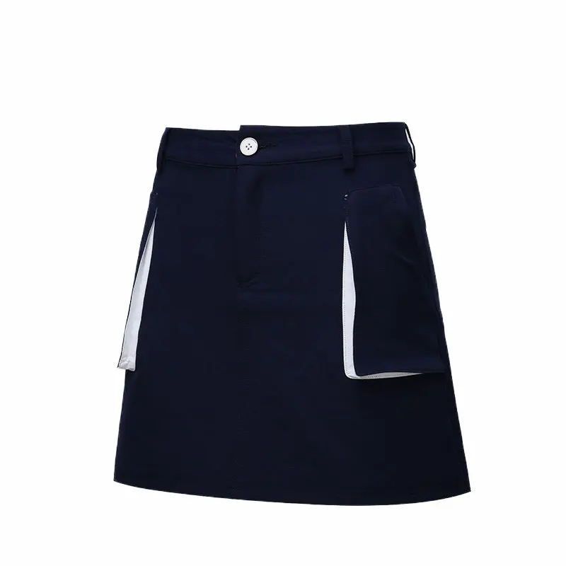 Summer Lady Solid Color Golf Skirts Breathable High Waist Pocket Sport