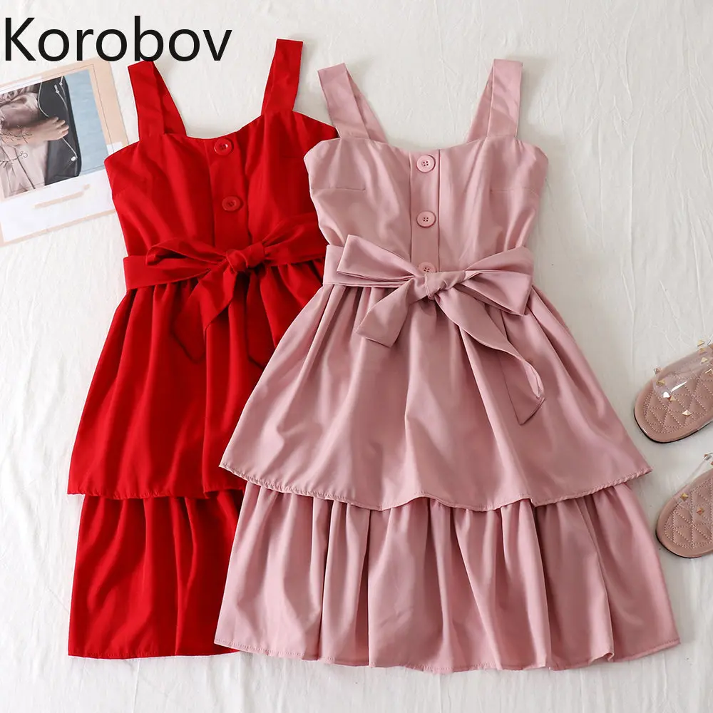

Korobov Sexy High Waist Mini Short Party Dress Summer Slash Neck Lacing Bow Korean Vestidos Preppy Style Robe Femme 77920